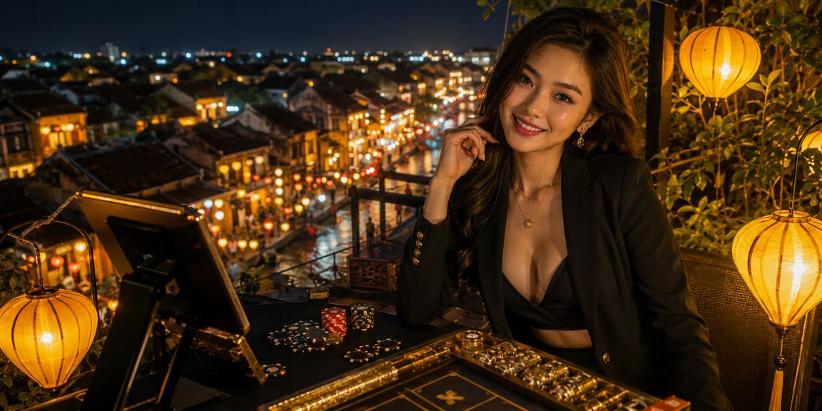 Người chơi trải nghiệm cá cược trực tuyến tại phố đèn lồng Hội An về đêm